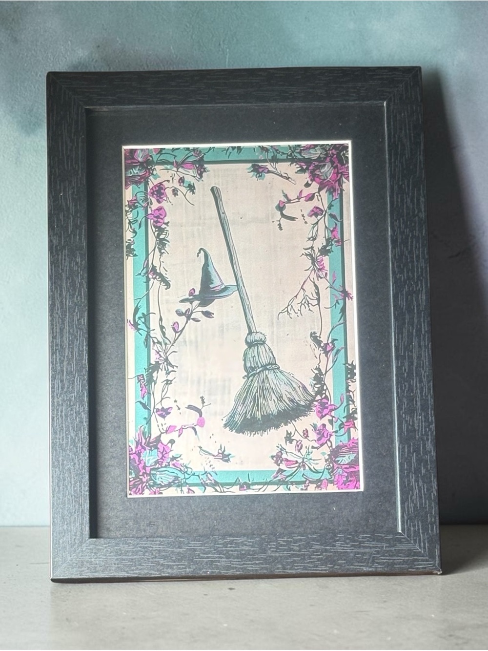 🧹 Enchanted Witch’s Broom & Hat Framed Art – Brand New!